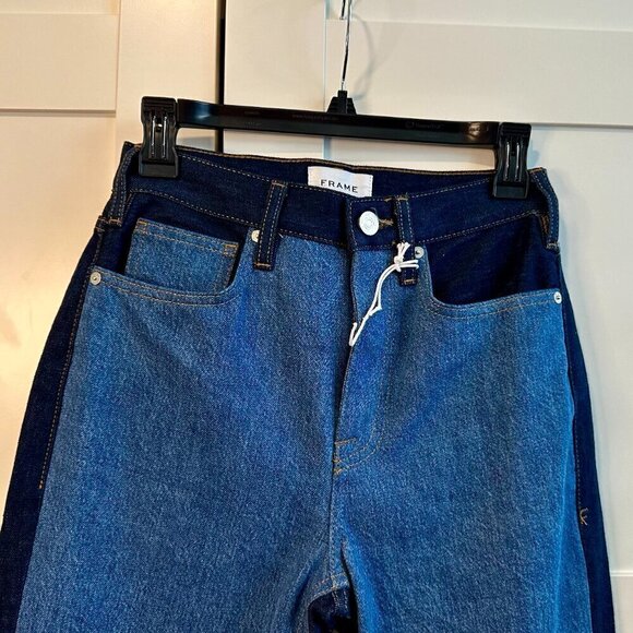 NEW Frame | Le Jane Patchwork Straight Leg Jeans In Indigo Assemble Size 25 - Picture 4 of 6